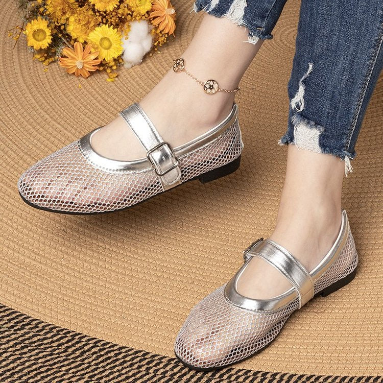 Damen Atmungsaktive Mary‑Jane‑Ballerinas mit Netz‑Mesh‑Obermaterial und verstellbarem Schnallenriemen EB