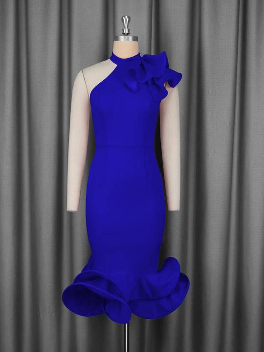Damen Elegantes Abendkleid mit asymmetrischem Design und voluminösem Rüschenakzent EB
