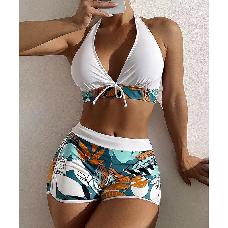 Damen Sportliches Crop-Top Bikini-Set mit floralem Druck EB