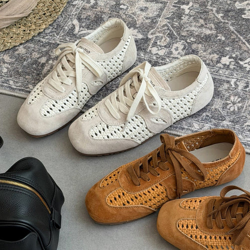 Damen elegante und luftige Schnürschuhe mit handgewebtem Obermaterial EB