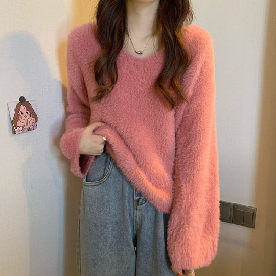 Damen Flauschiger Pullover mit weitem Schnitt EB