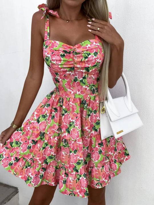 Damen Sommerliches Blümchenkleid mit taillierten Rüschendetails EB