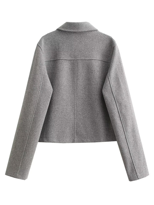 Damen modische Kurzjacke mit praktischen Taschen und goldenen Knöpfen EB