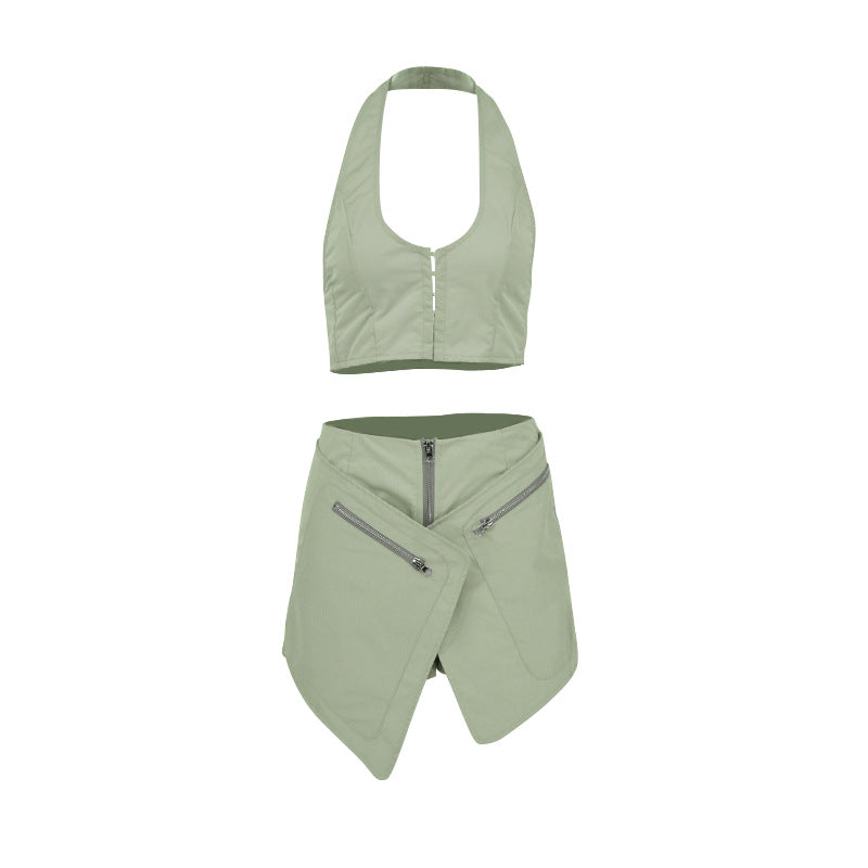 Damen Sportliches Set mit modischem Crop-Top und asymmetrischem Rock EB