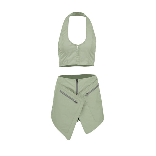 Damen Sportliches Set mit modischem Crop-Top und asymmetrischem Rock EB