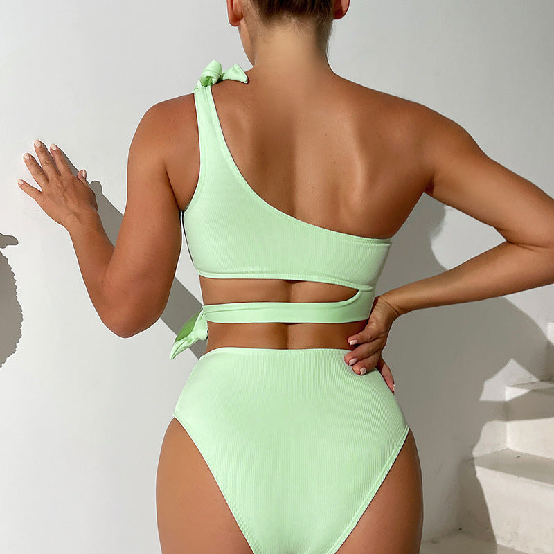 Damen Cut-Out Bikini-Set mit asymmetrischem Oberteil und modischen Bindebändern EB