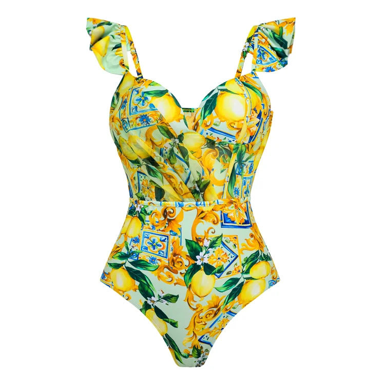 Damen Einteiler-Badeanzug mit floralem Mustermix und raffinierten Cut-Outs EB