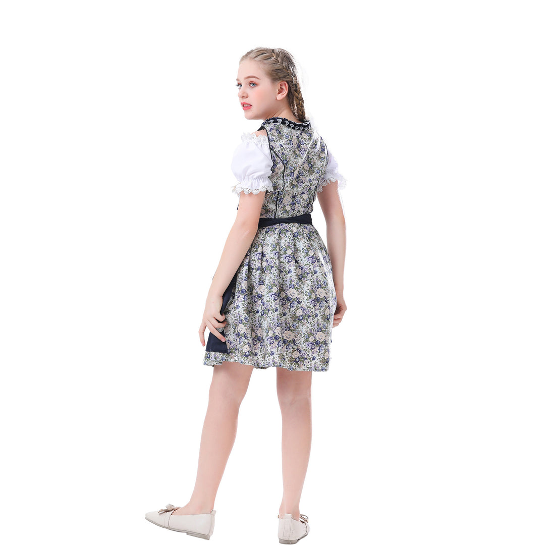 Damen nan traditionelles Dirndlkleid für Mädchen mit Schnürkorsett Puffärmeln und Spitzenschürze EB