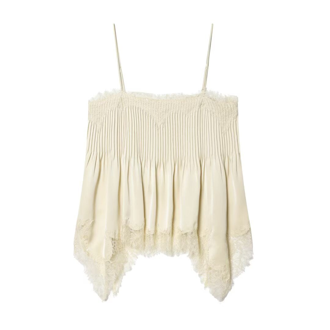 Damen Spitzen-Camisole mit raffiniertem Faltenwurf und hochwertiger Satinoberfläche EB