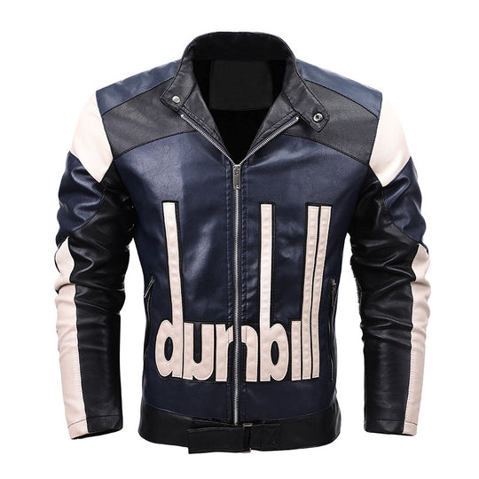 Herren Bikerjacke aus Kunstleder mit markanter Logo‑Applikation und tailliertem Schnitt EB