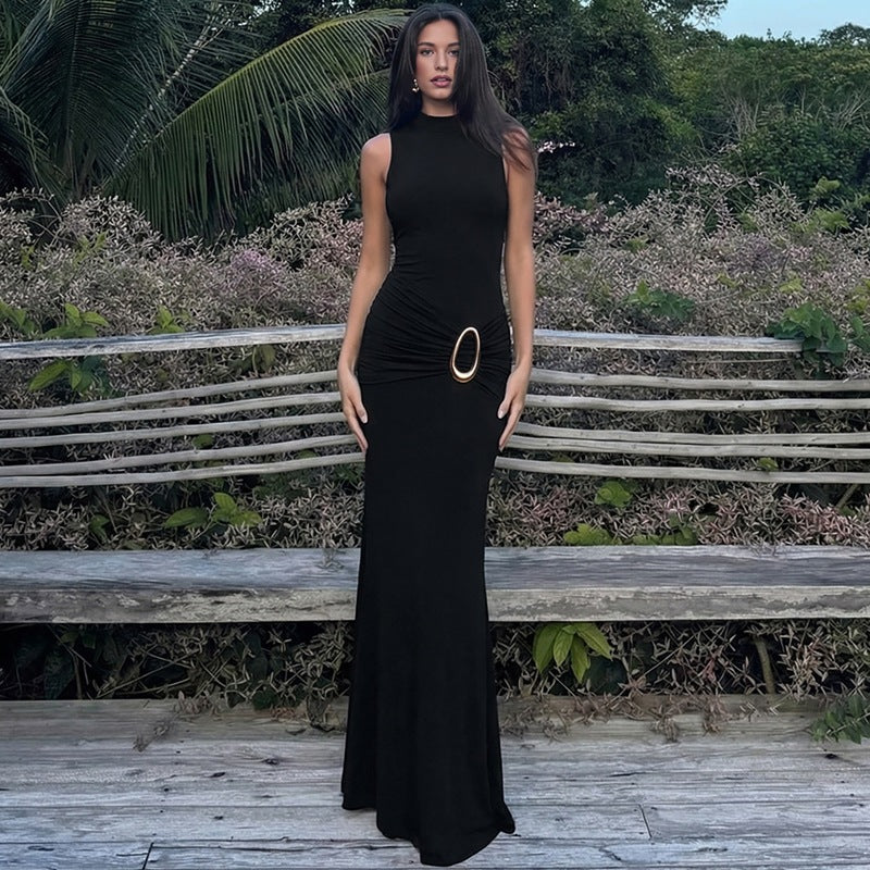 Damen Langermiges Maxikleid mit raffiniertem Raffungselement EB