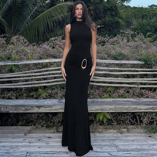 Damen Langermiges Maxikleid mit raffiniertem Raffungselement EB