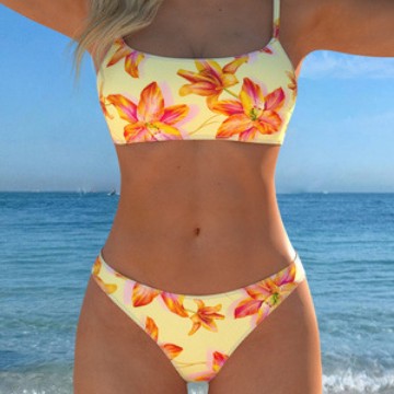 Damen Bikini-Set mit floralem Design und schmalen Trägern EB