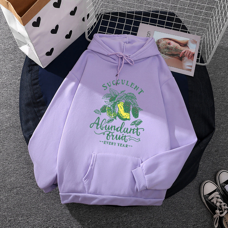 Damen nan Kapuzenpullover im Relaxed-Fit mit botanischer Frucht-Illustration und Kängurutasche EB