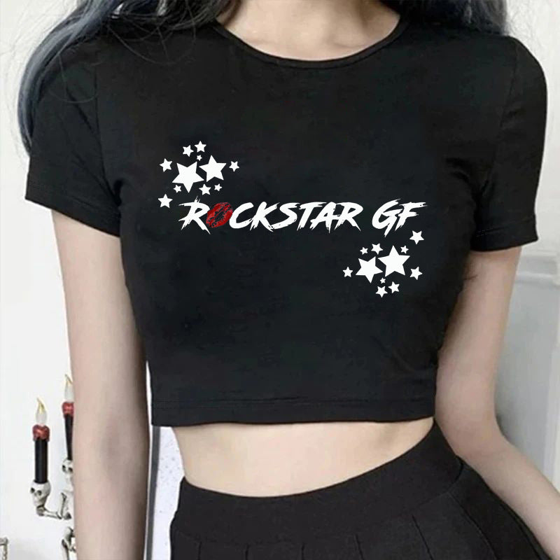 Damen Crop-T-Shirt mit modernem Grafiken-Aufdruck EB