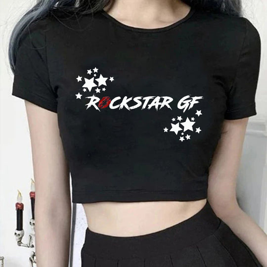 Damen Crop-T-Shirt mit modernem Grafiken-Aufdruck EB