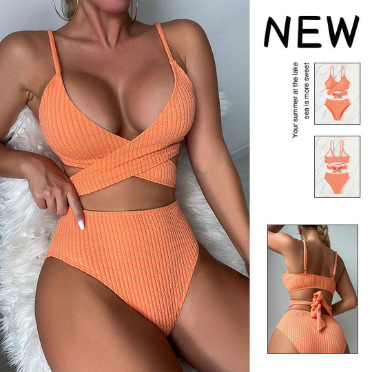 Damen Hochtailliertes Bikini-Set mit elegantem Wickeldesign EB