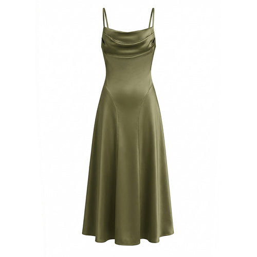 Damen Maxikleid mit elegantem Wasserfallausschnitt und schwingendem Rock EB