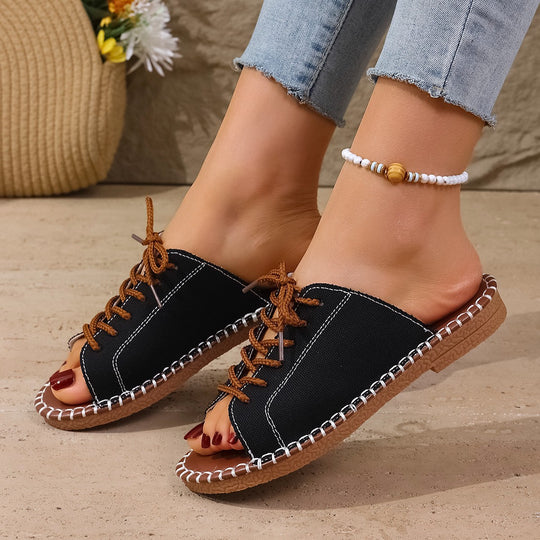 Damen lässige Schnürsandalen mit flexiblem Fußbett EB