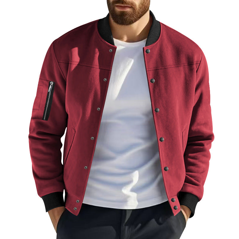 Herren Varsity-Bomberjacke mit Druckknopfverschluss, Ärmeltasche und gerippten Bündchen EB