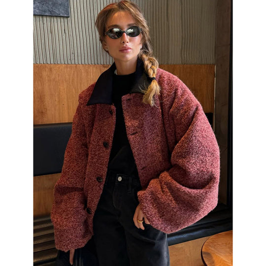 Damen Oversize Strickjacke mit hohem Kragen und Knopfdetails EB