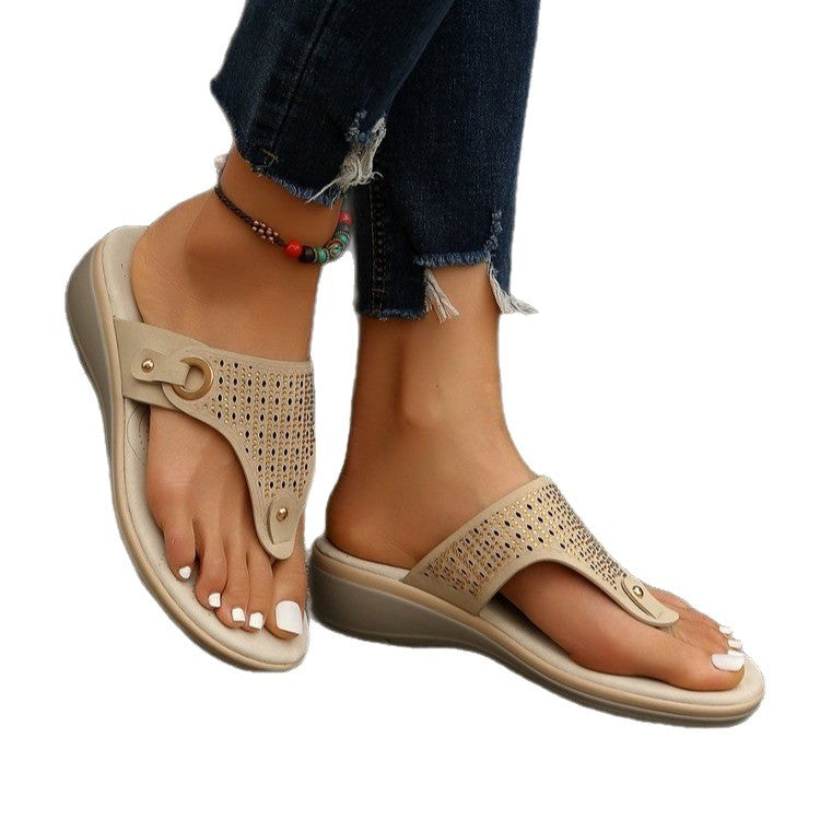 Damen Zehentrennersandalen mit funkelnden Strassdetails und rutschfester Sohle EB