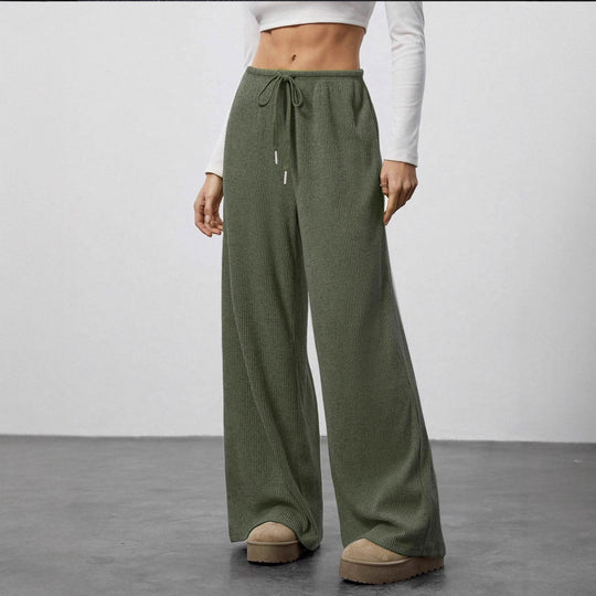 Damen Weit geschnittene Relax-Hose aus elastischem Strickmaterial mit Kordelzug EB