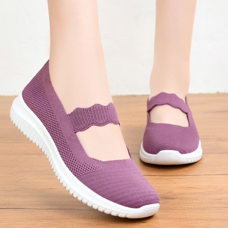 Damen bequeme und atmungsaktive Ballerinas mit elastischem Einsatz EB