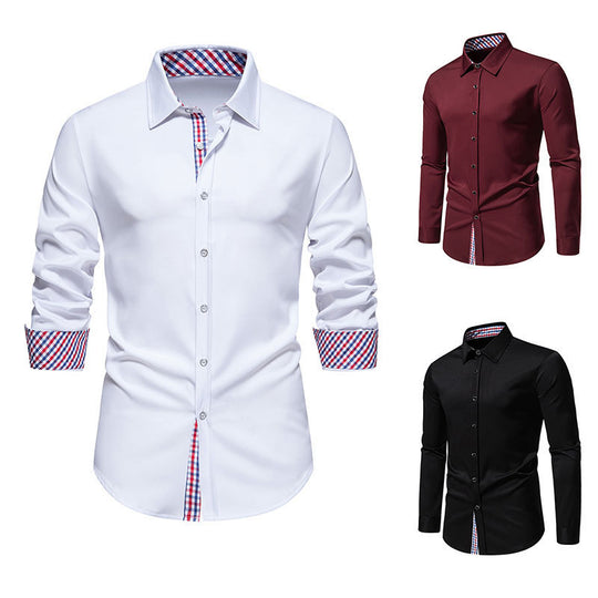 Herren elegantes Langarmhemd mit modernen Karodetails EB