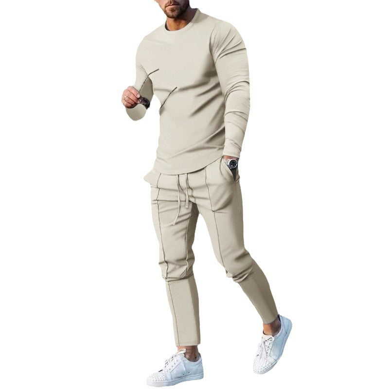 Herren nan eng anliegendes Langarmshirt aus Baumwollstretch mit Rundhalsausschnitt und körperbetonter Passform EB