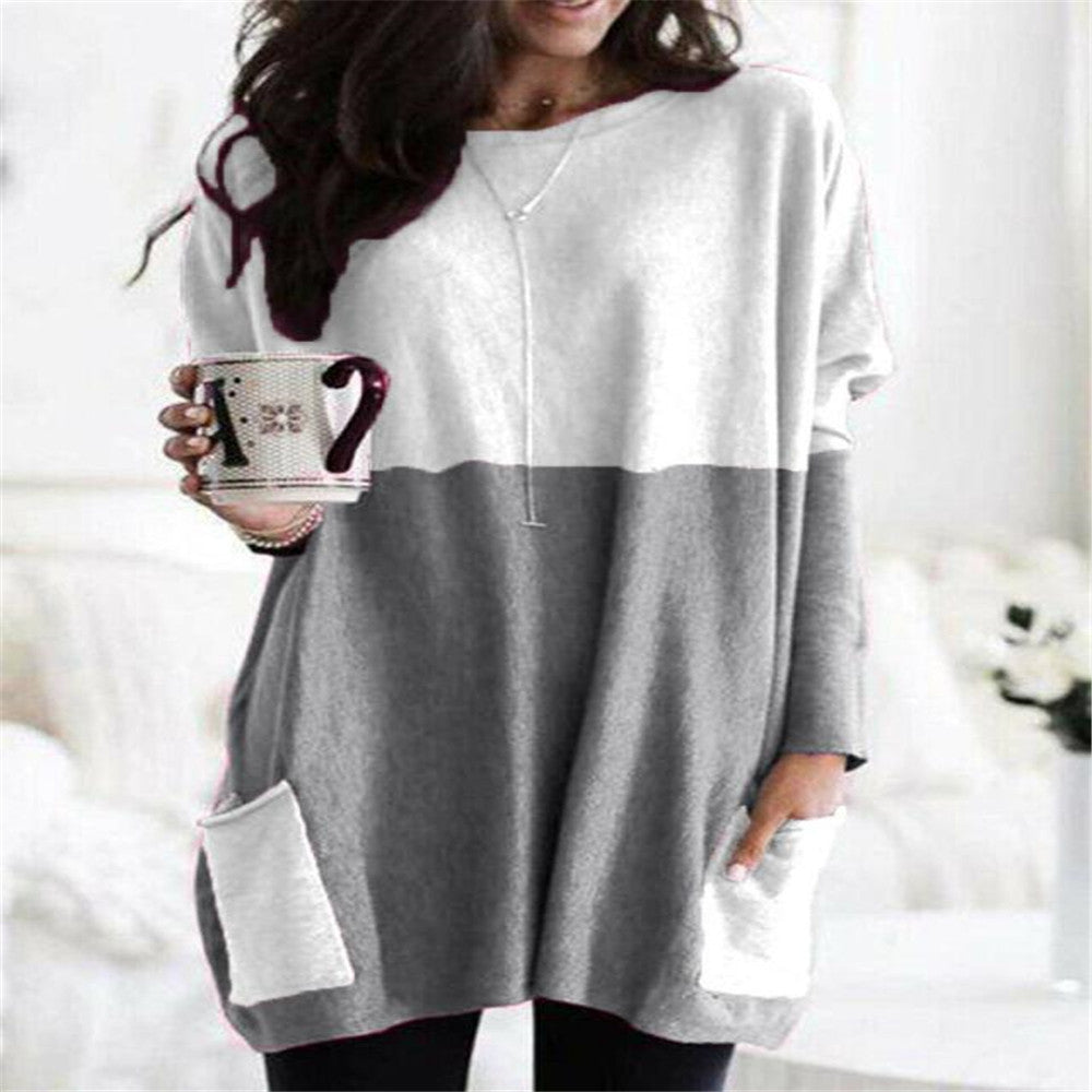 Damen nan oversized Longshirt mit Kontrastblock und aufgesetzten Taschen EB
