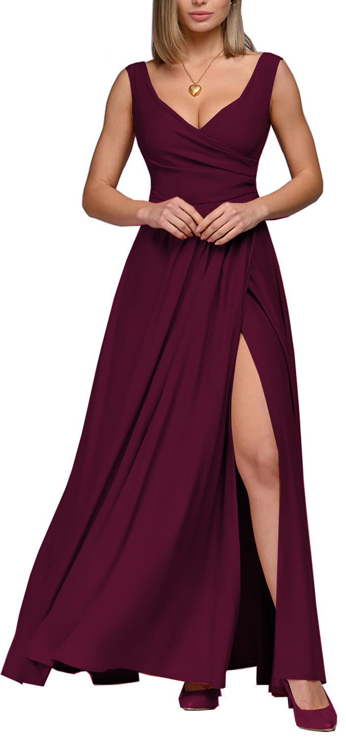 Damen Maxikleid mit elegantem Wickeldesign und seitlichem Schlitz EB
