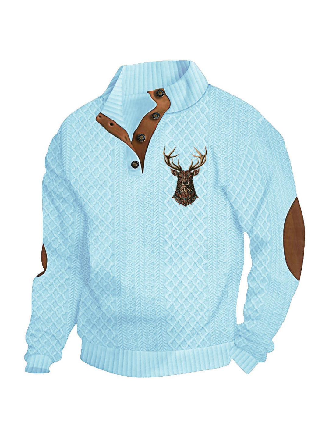 Herren nan Heritage-Strukturpullover mit Stehkragen Lederimitat-Besatz Ellenbogen-Patches und Halbknopfleiste EB