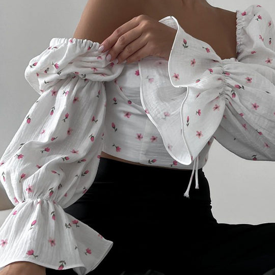 Damen Bluse mit Puffärmeln und Blumendruck EB