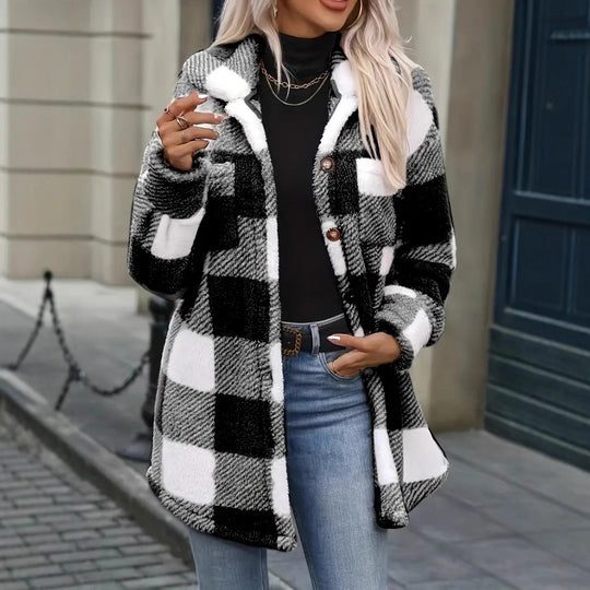 Damen Oversized Karofleecejacke EB