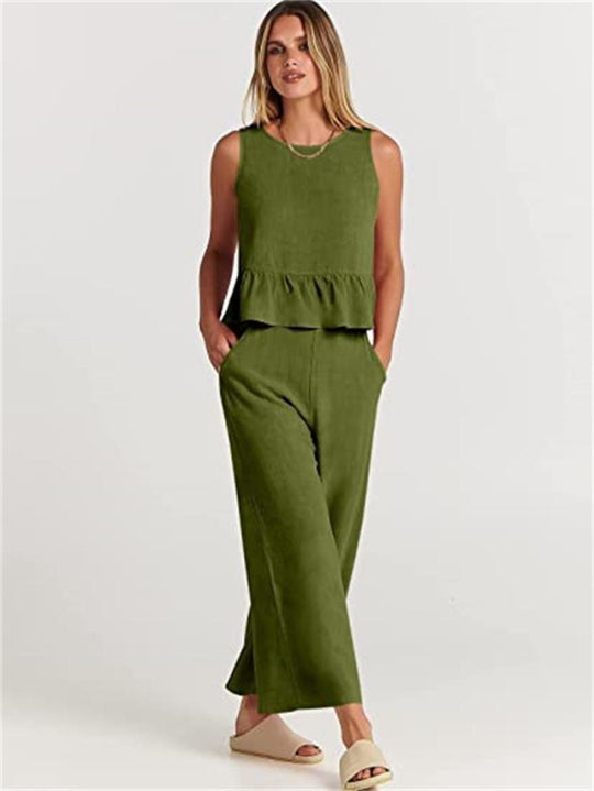 Damen Set mit lässigem Rüschendesign und weiten Hosen EB