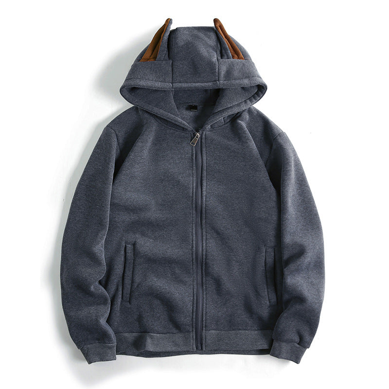 Damen Kapuzenjacke mit kreativen Ohren-Details und praktischem Reißverschluss EB