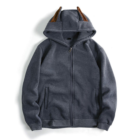 Damen Kapuzenjacke mit kreativen Ohren-Details und praktischem Reißverschluss EB