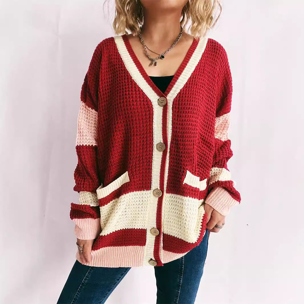 Damen Strickjacke mit modernen Streifenmustern und praktischen Taschen EB