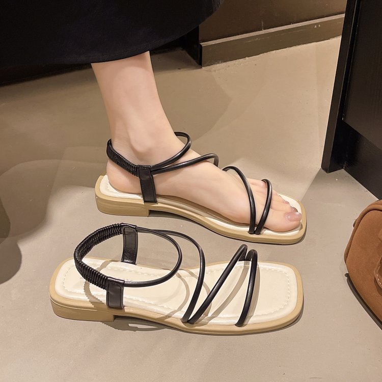 Damen Riemensandalen mit elegantem Raffung und komfortablem Fußbett EB
