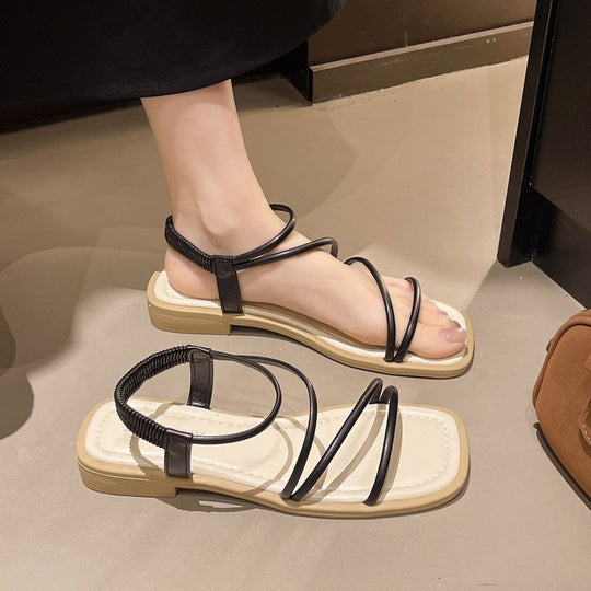 Damen Riemensandalen mit elegantem Raffung und komfortablem Fußbett EB