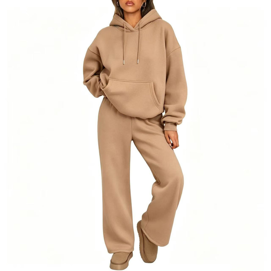 Damen Oversized Hoodie-Set mit Kängurutasche und weiter Palazzohose EB
