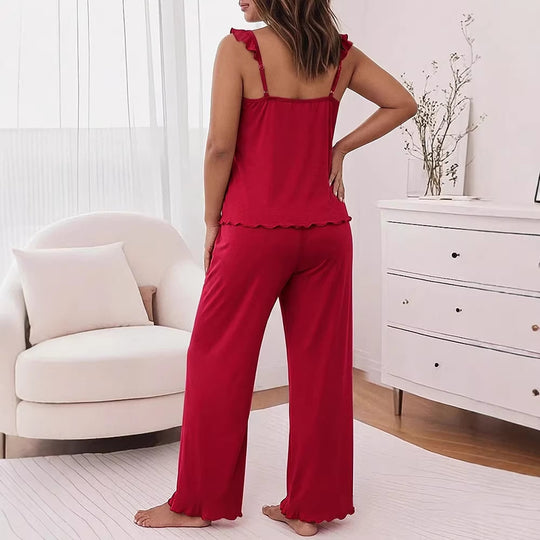 Damen Pyjama-Set mit zarten Rüschendetails und weichem Stoff EB