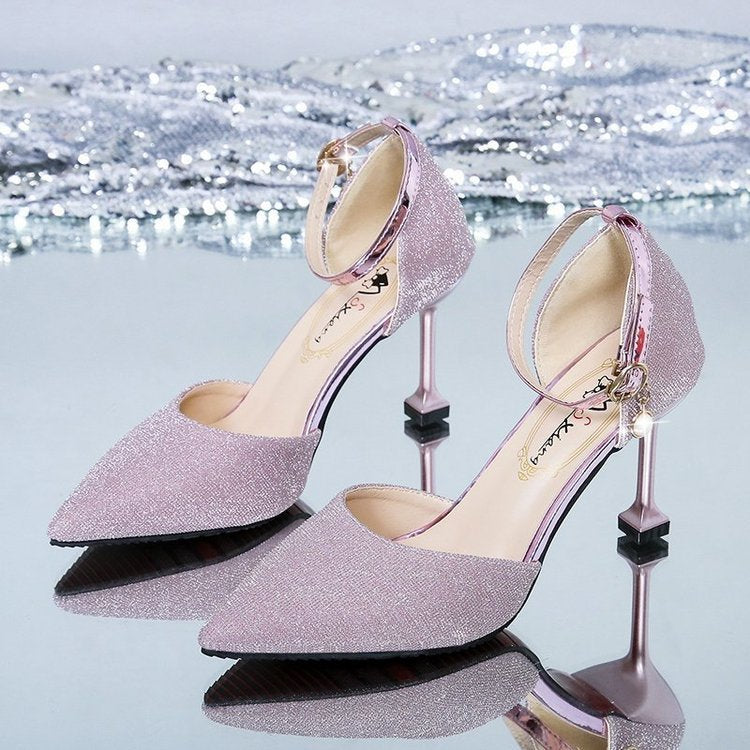 Damen elegante Spitz High Heels mit verstellbarem Knöchelriemen EB