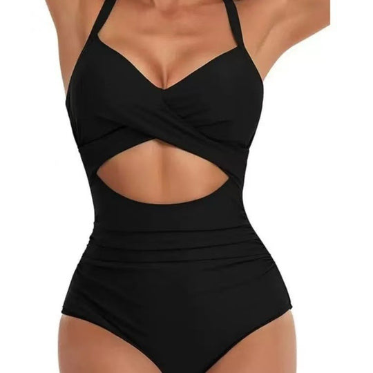 Damen Einteiliger Bikini mit modischem Cut-Out und Animal-Print EB