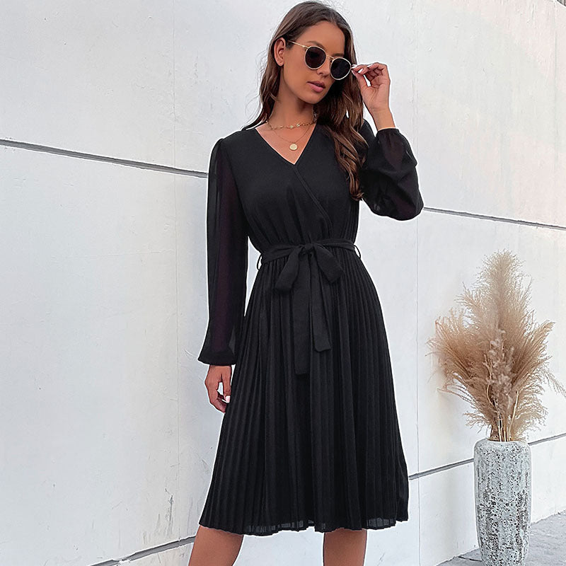 Damen Plissiertes Wickelkleid mit Gürtel EB