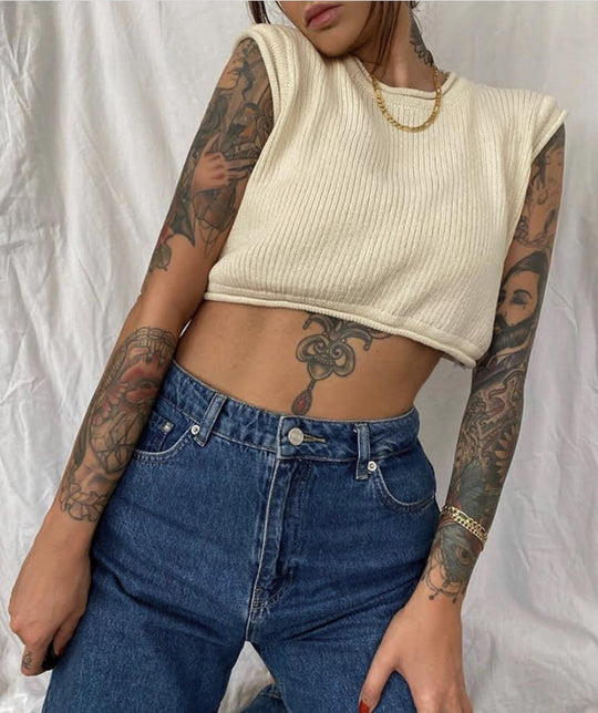 Damen cropped Rippenoberteil mit lässigem Look EB