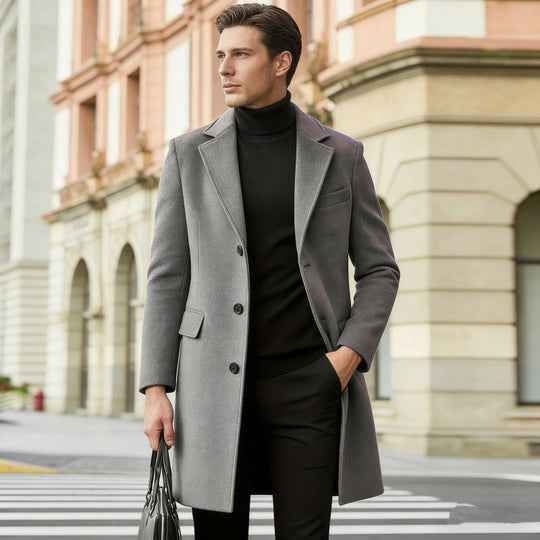 Herren nan schlanker Wollmantel mit Reverskragen und verdeckter Knopfleiste EB