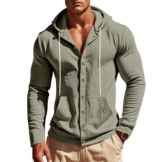Herren nan Kapuzenknopfjacke aus Baumwollmischung slim fit mit Kängurutasche EB