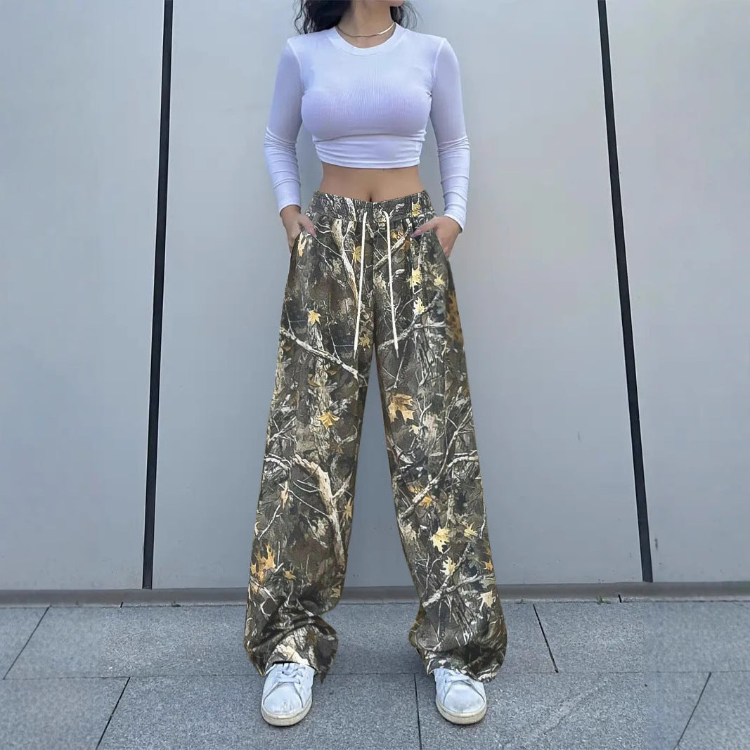 Damen weite Cargohose im Camouflage-Style mit elastischem Bund und praktischem Kordelzug EB
